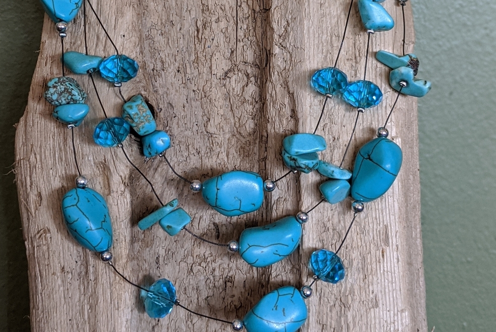 Polished stone and crystal layered necklace
